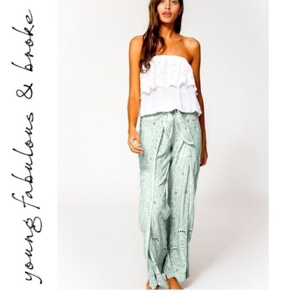 Young Fabulous & Broke YFB Tie Front Eyelet Wrap Pants